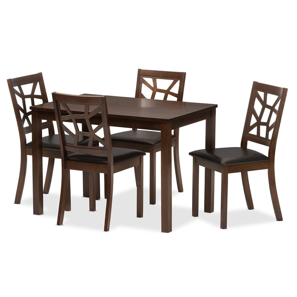 Oliwier Black Leather Contemporary 5-Piece Dining Table Set - living-essentials