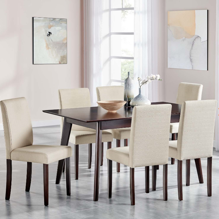Zarina 7 Piece Upholstered Fabric Dining Set in Cappuccino Beige