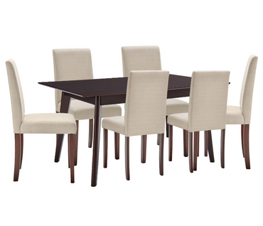 Zarina 7 Piece Upholstered Fabric Dining Set in Cappuccino Beige