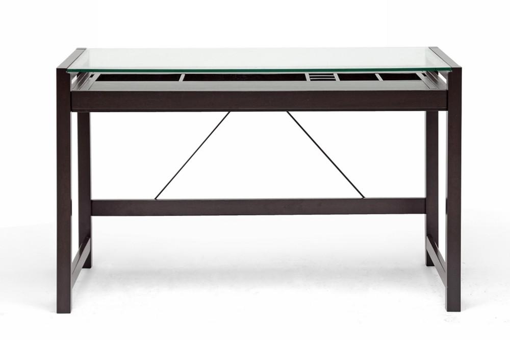 Zak Dark Brown Wood Modern Desk with Glass Top - living-essentials