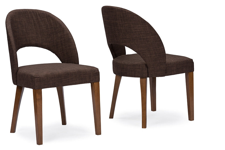 George Mid-Century Brown Fabric Dining Chair Set of 2 - living-essentials