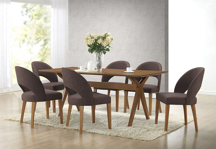 George Mid-Century Style Walnut Brown 7-Piece Dining Set - living-essentials