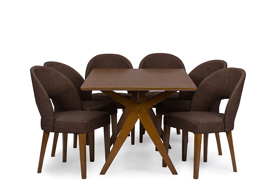 George Mid-Century Style Walnut Brown 7-Piece Dining Set - living-essentials