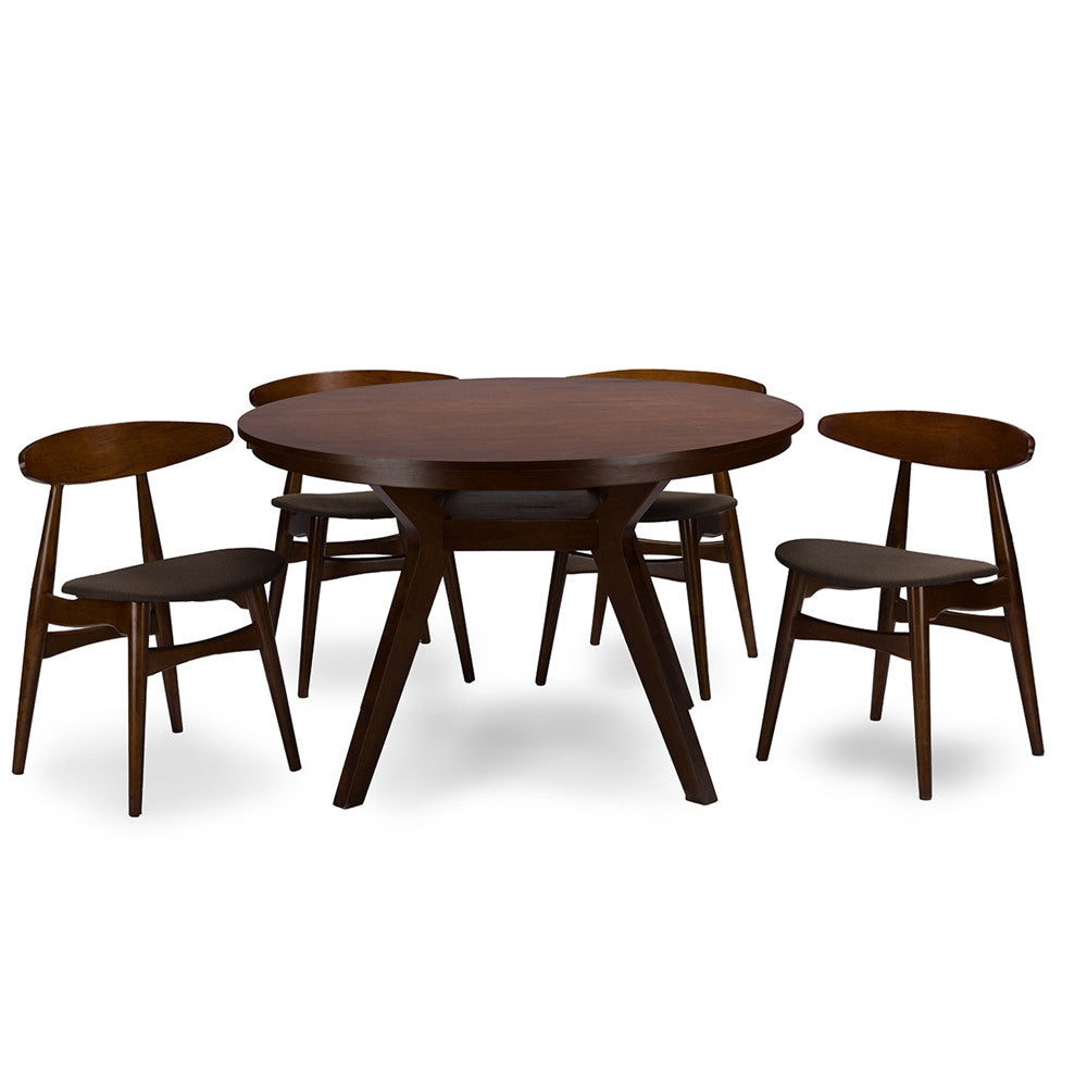 Florida Mid-Century Dark Walnut Wood 5Pc Dining Set - living-essentials