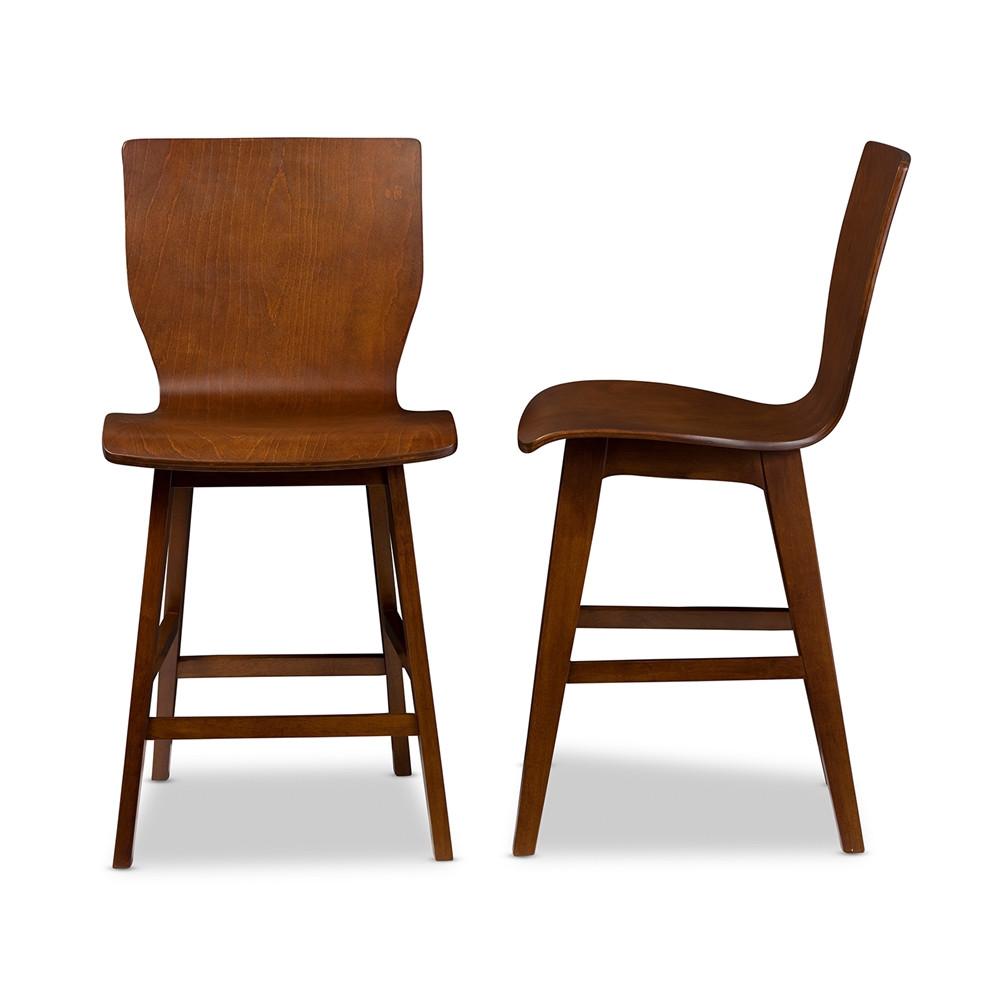 Eva Mid-Century Dark Walnut Bentwood Counter Stool Set of 2 - living-essentials