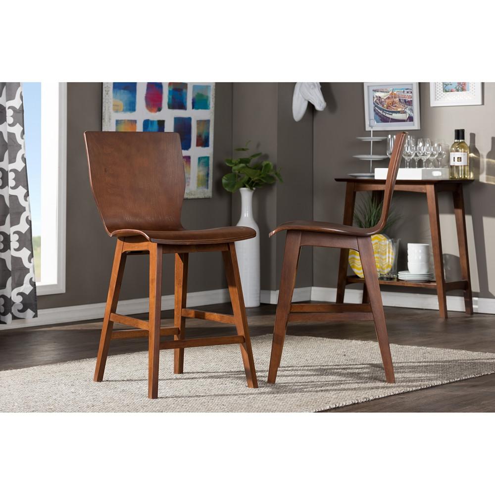 Eva Mid-Century Dark Walnut Bentwood Counter Stool Set of 2 - living-essentials