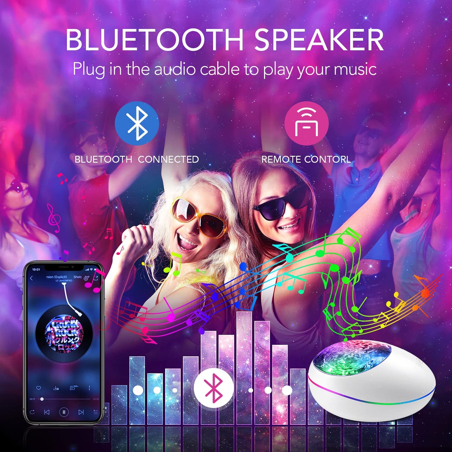 LED Galaxy Projector With Bluetooth Speaker