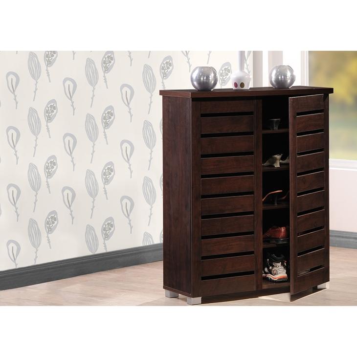 Aldwin 2-Door Dark Brown Wooden Entryway Shoes Storage Cabinet