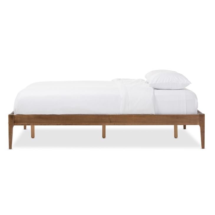 Gervish Mid-Century Modern Walnut Finishing Solid Wood Queen Size Bed Frame