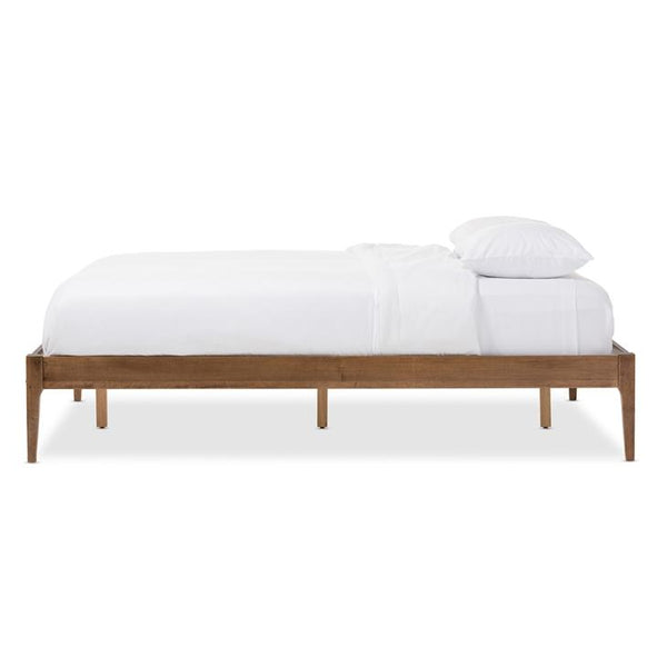Gervish Mid-Century Modern Walnut Finishing Solid Wood Queen Size Bed Frame