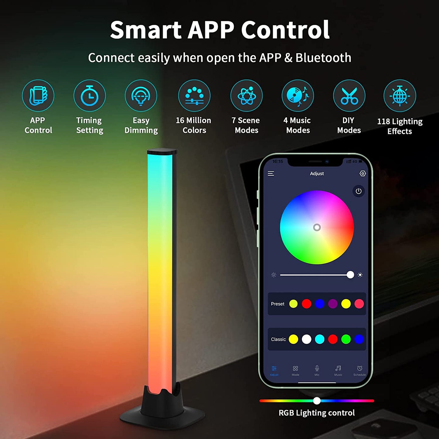 Smart RGB LED Light Bars with Bluetooth APP Control