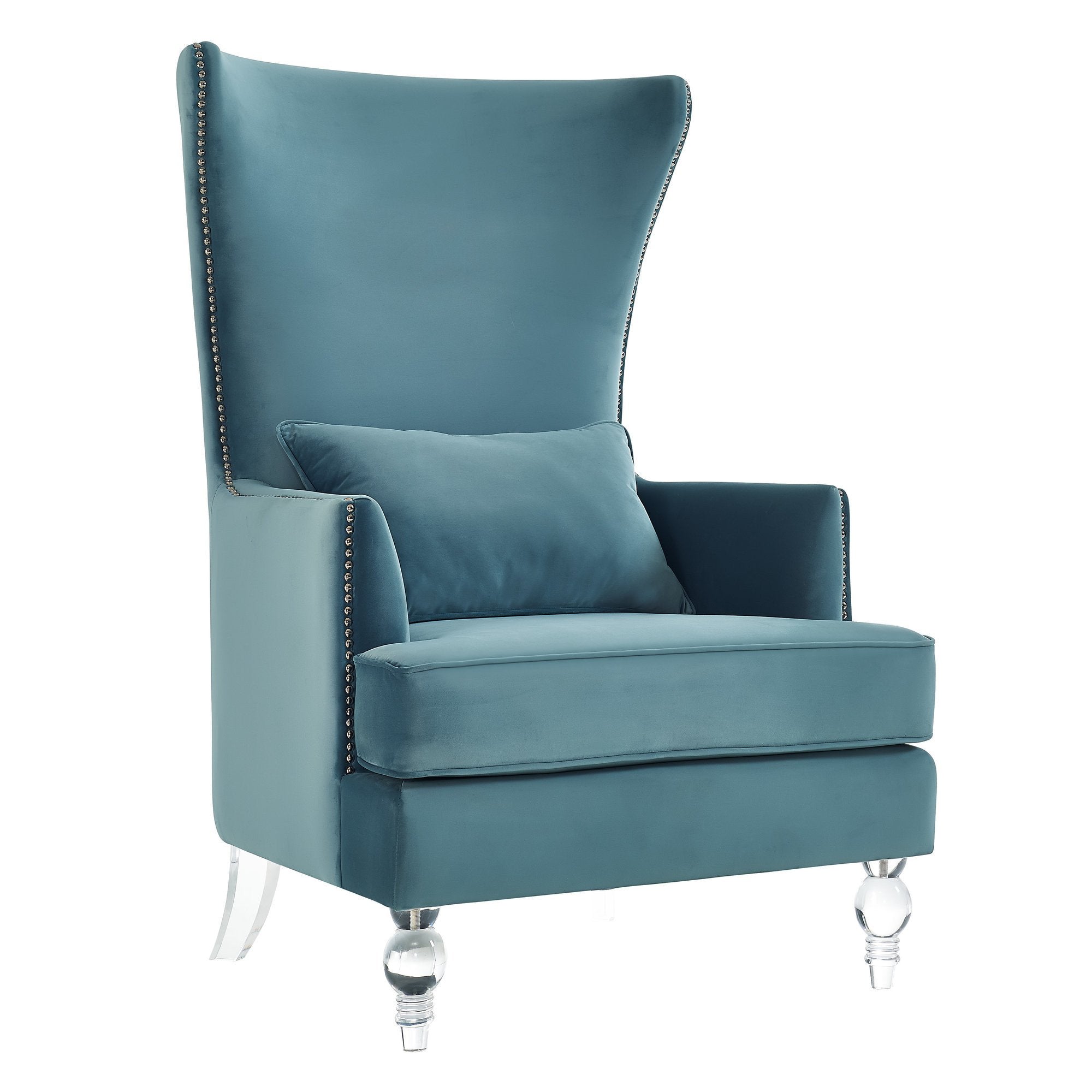 Sarah Sea Blue Velvet Armchair with Lucite Legs - living-essentials