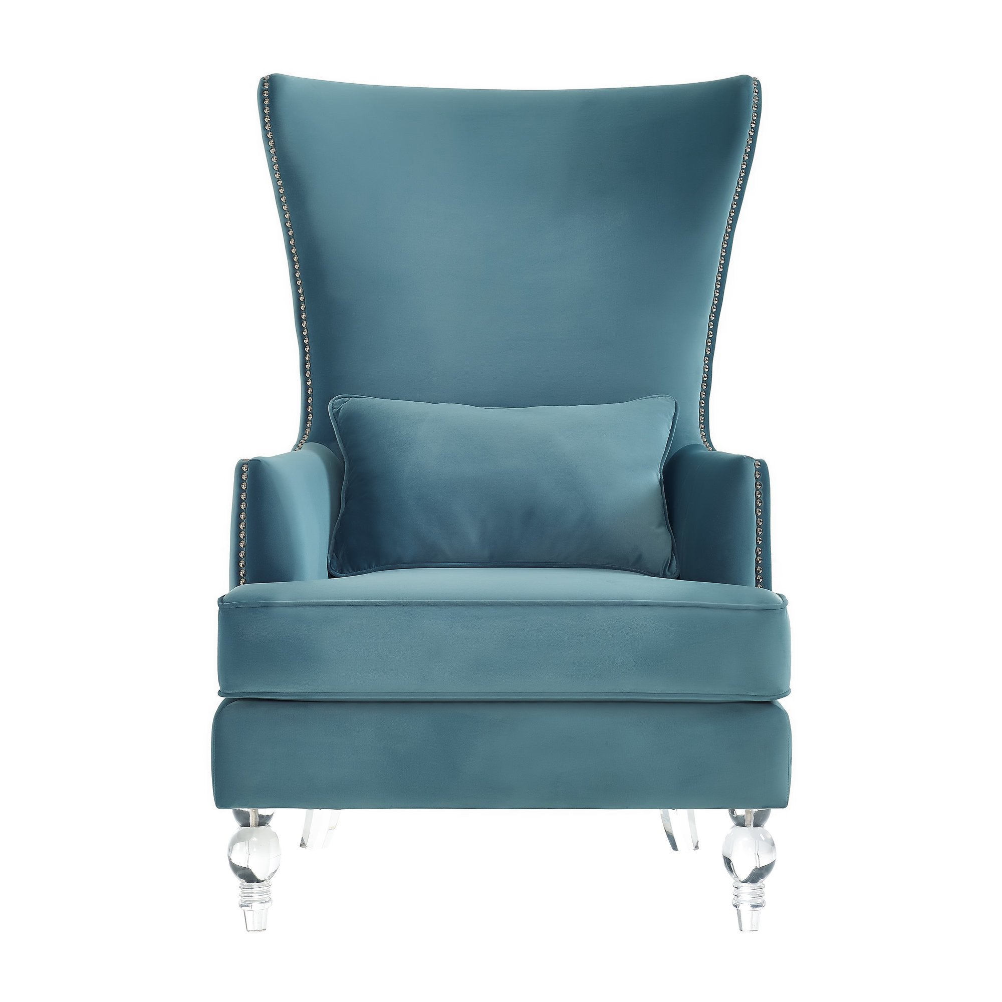 Sarah Sea Blue Velvet Armchair with Lucite Legs - living-essentials