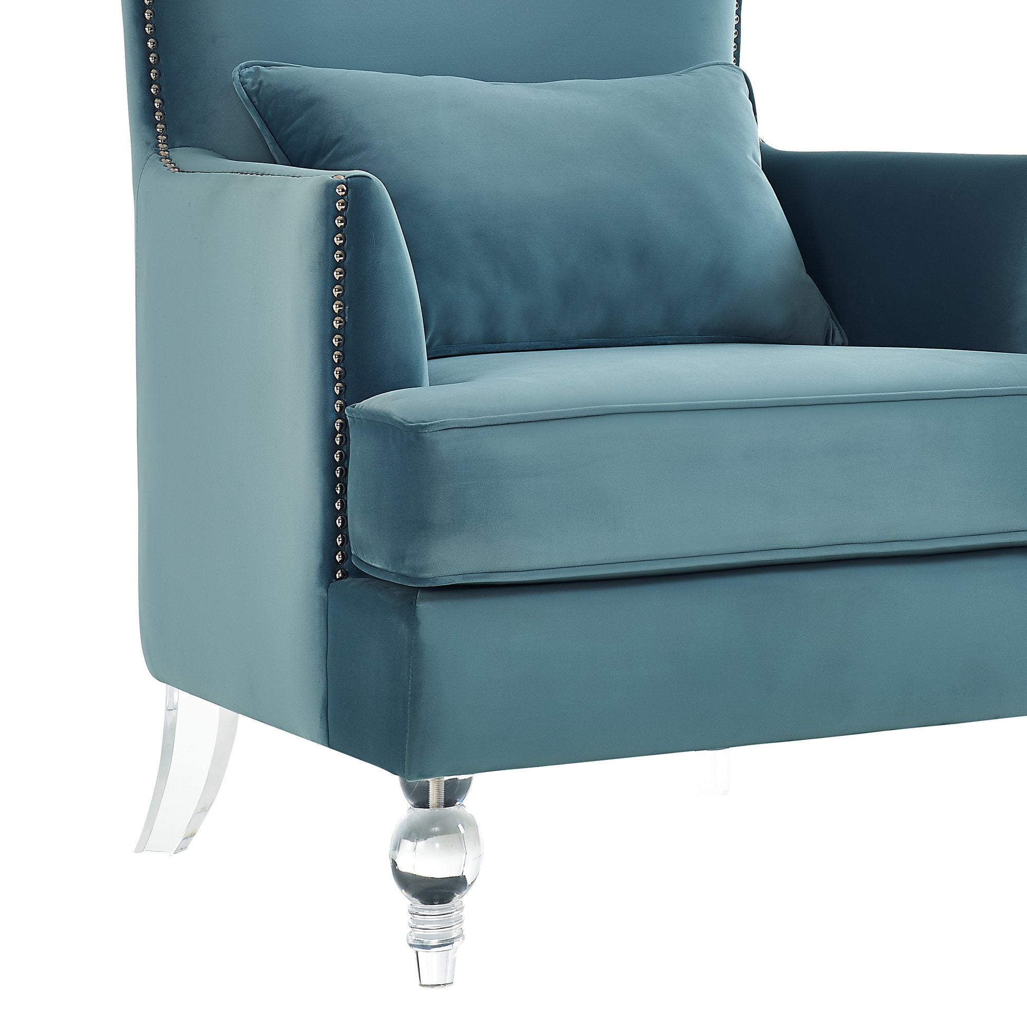 Sarah Sea Blue Velvet Armchair with Lucite Legs - living-essentials