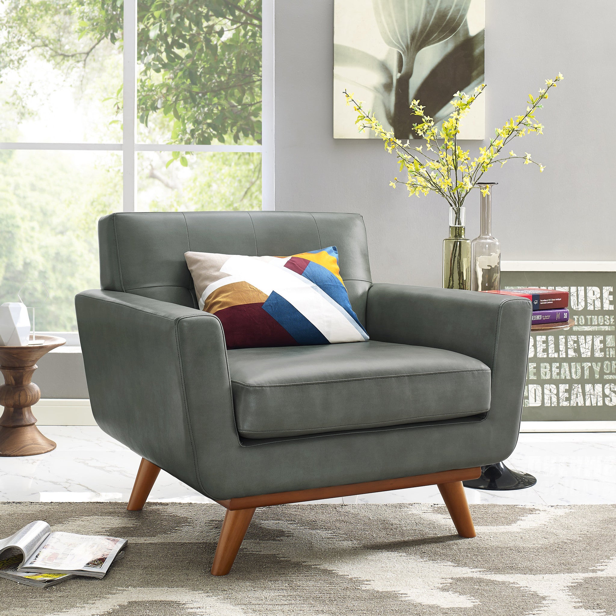 Queen Mary Smoke Grey Leather Armchair - living-essentials