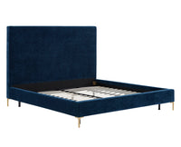 Delora Queen Navy Textured Velvet Bed Frame - living-essentials