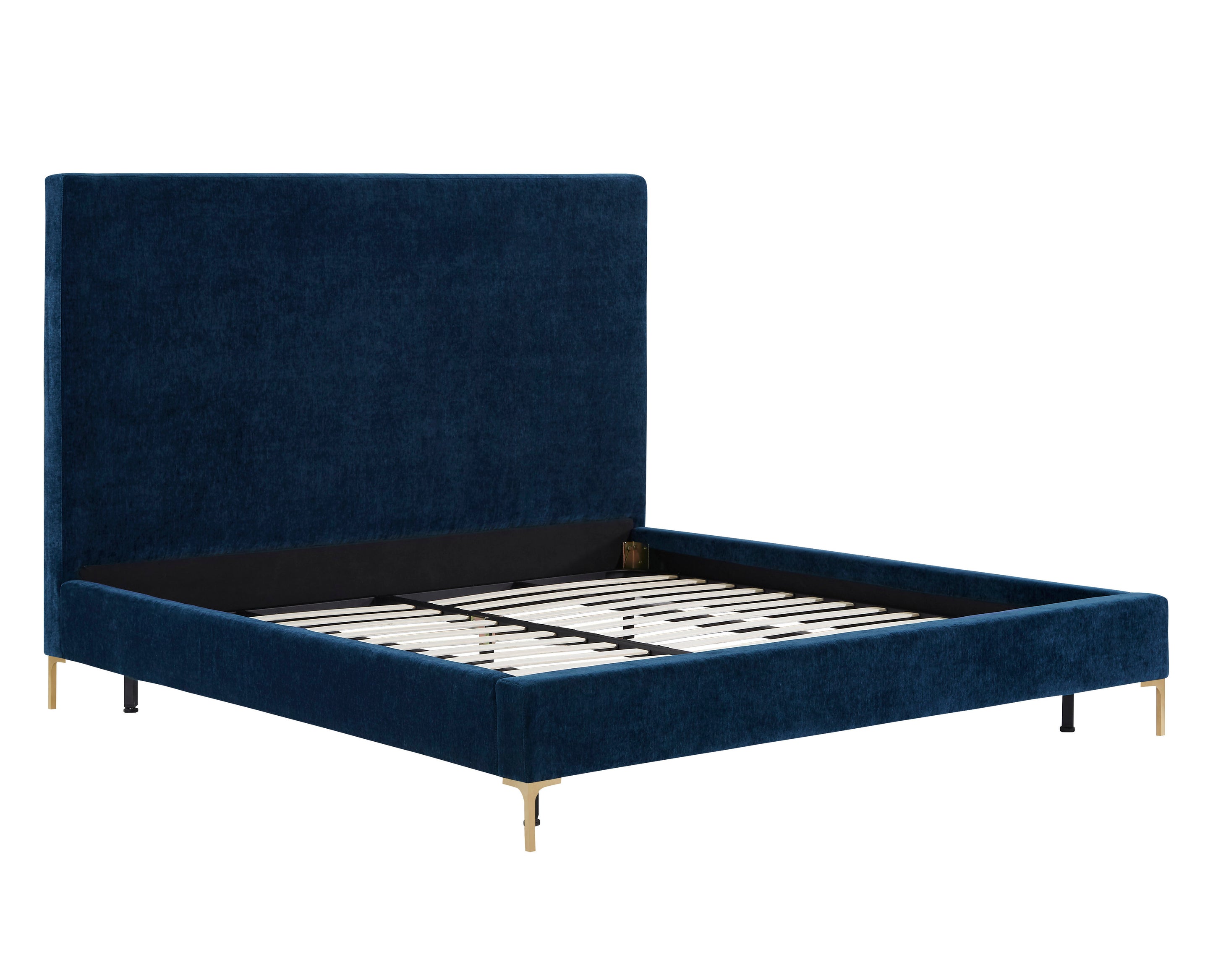 Delora Queen Navy Textured Velvet Bed Frame Emfurn 