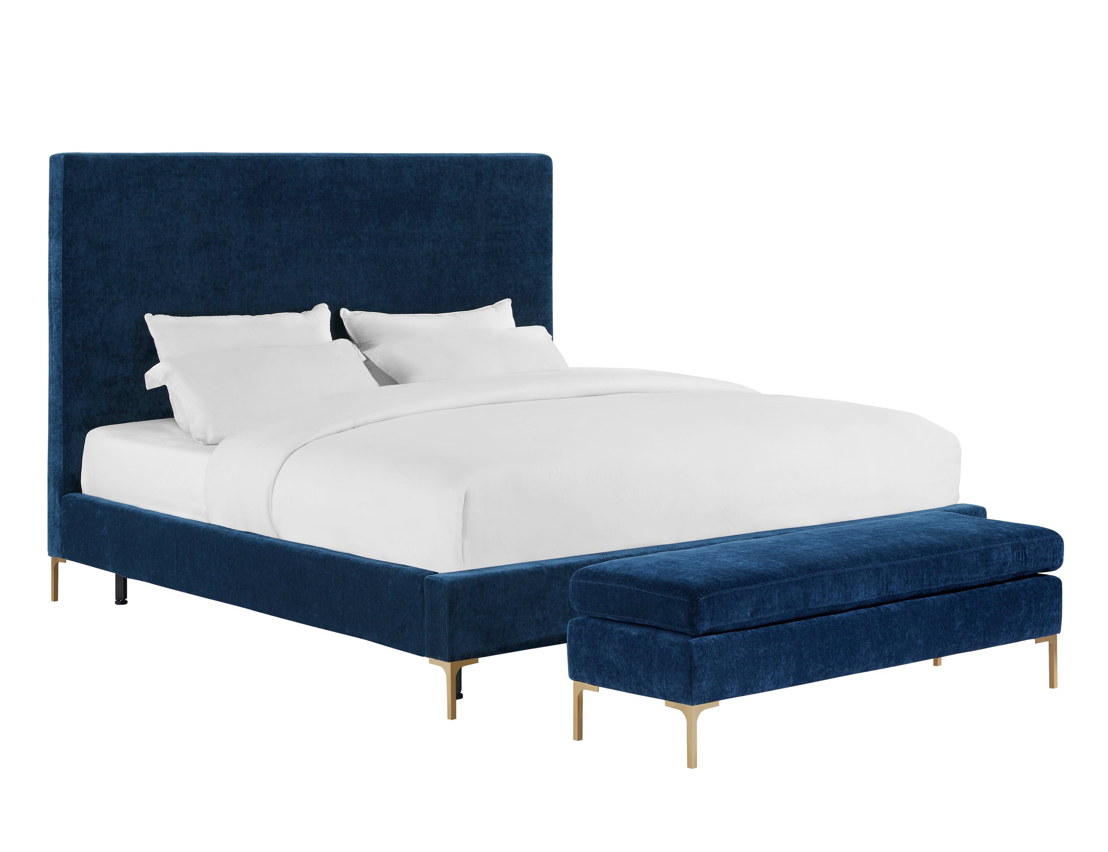 Delora King Navy Textured Velvet Bed Frame Emfurn 