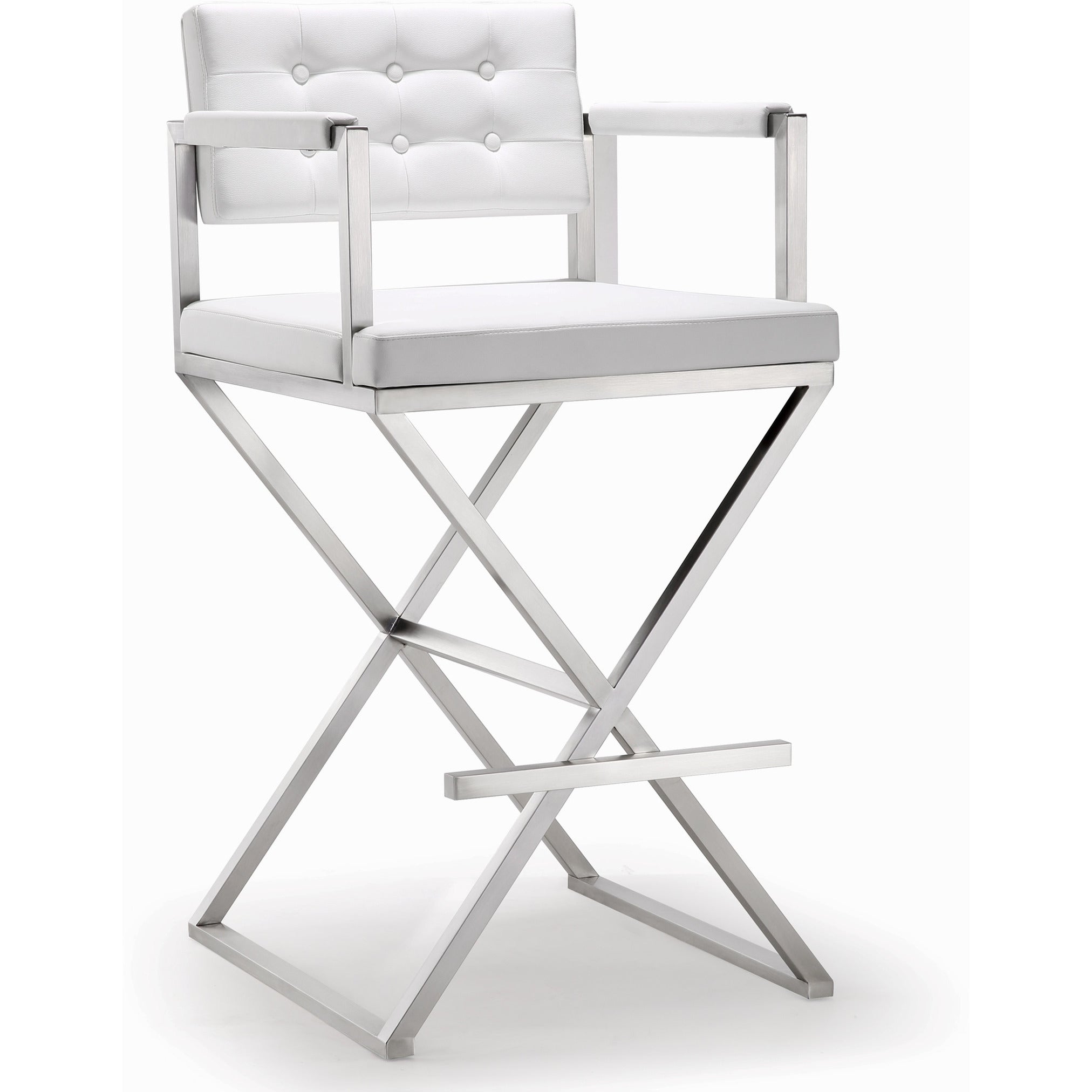 Director White Stainless Steel Barstool - living-essentials