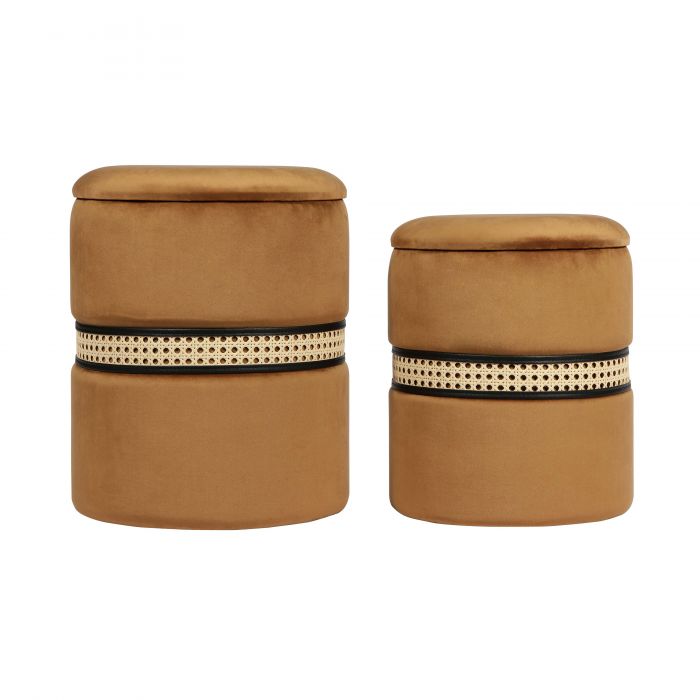 Jewel Cognac Velvet Nesting Ottomans - Set of 2