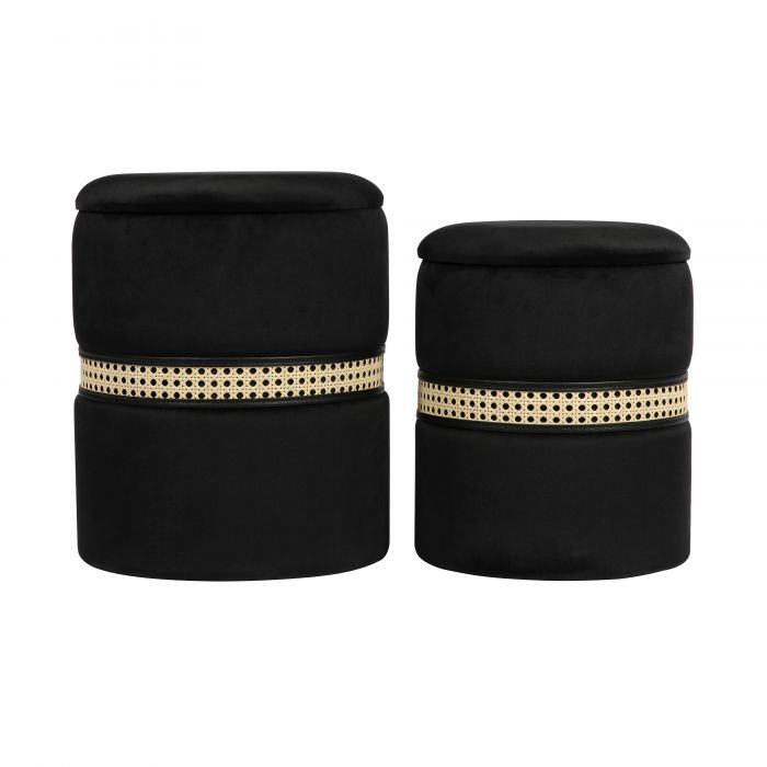 Jewel Black Velvet Nesting Ottomans - Set of 2