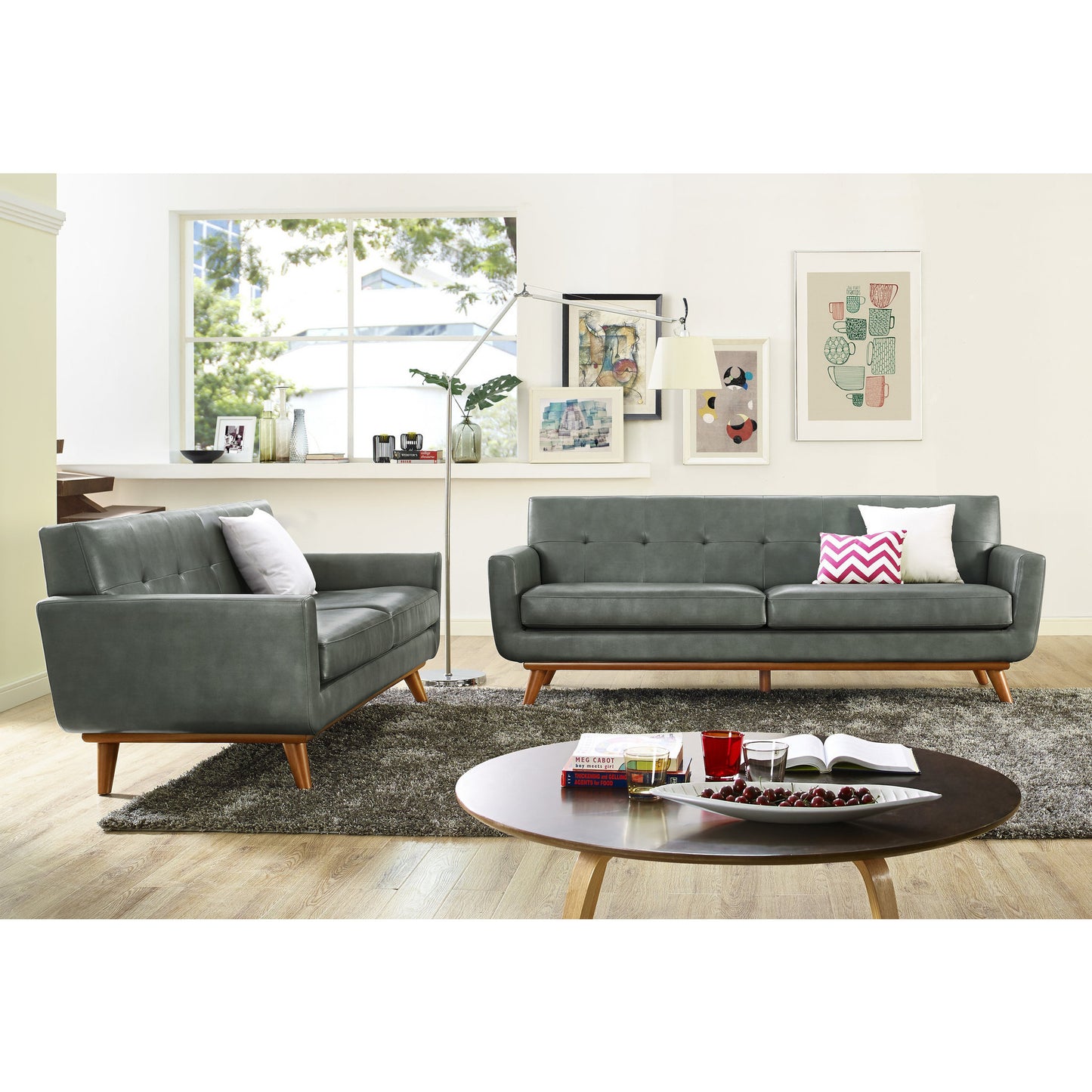 Queen Mary Smoke Grey Leather Loveseat - living-essentials