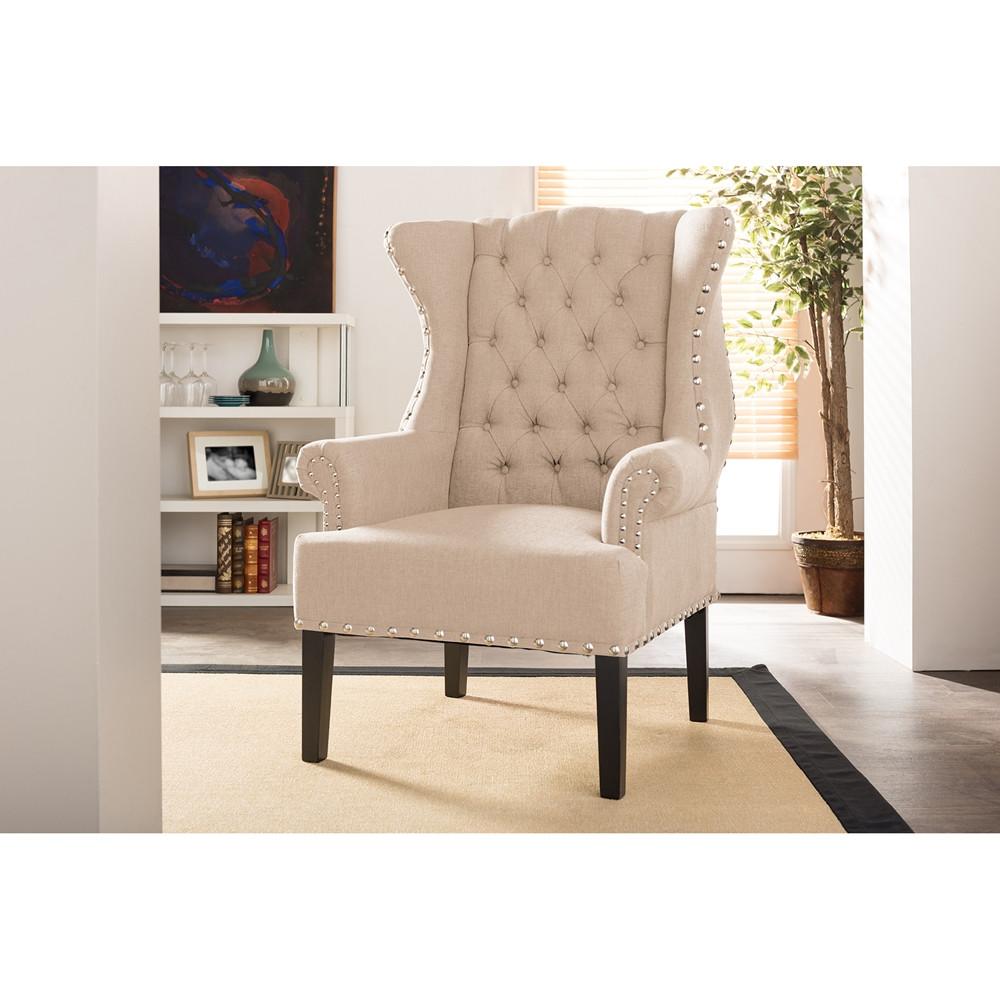 Kolby Linen Beige French Country Wingback Armchair - living-essentials