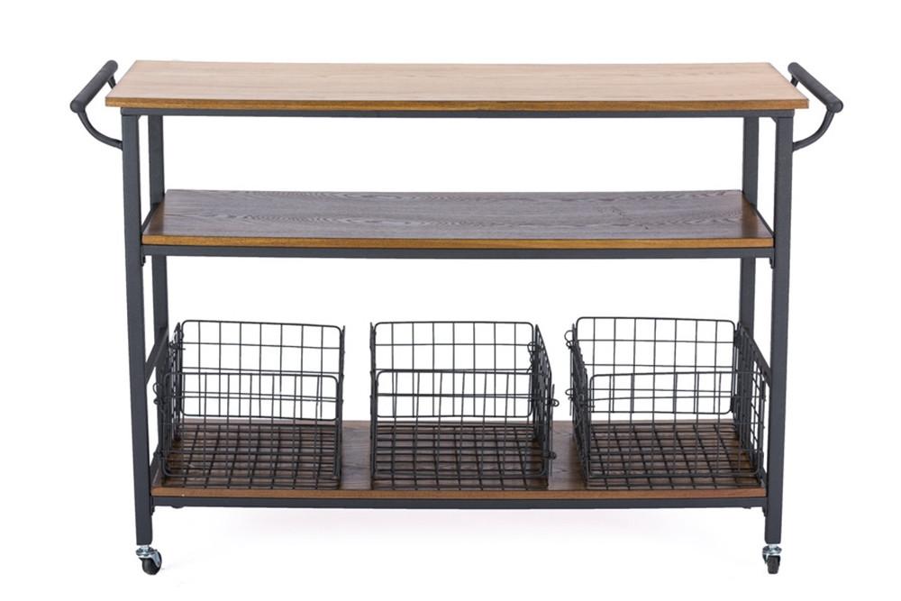 Leyton Brown Wood & Metal Kitchen Cart - living-essentials