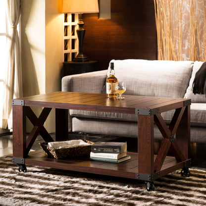 Kent Industrial Plank Style Coffee Table in Walnut - living-essentials