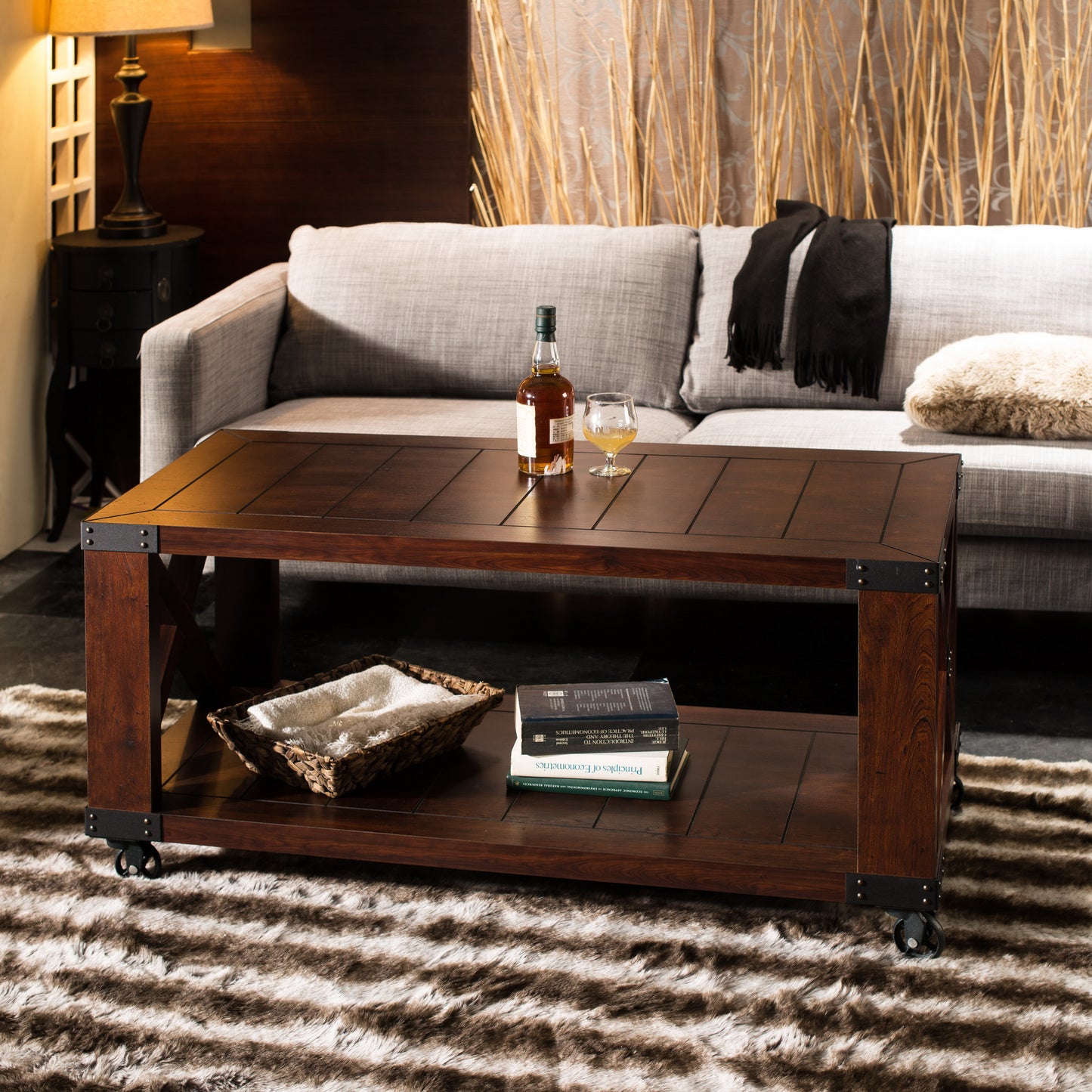 Kent Industrial Plank Style Coffee Table in Walnut - living-essentials