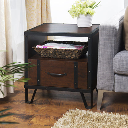 Fraser Industrial Storage End Table in Vintage Walnut - living-essentials