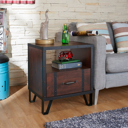 Fraser Industrial Storage End Table in Vintage Walnut - living-essentials