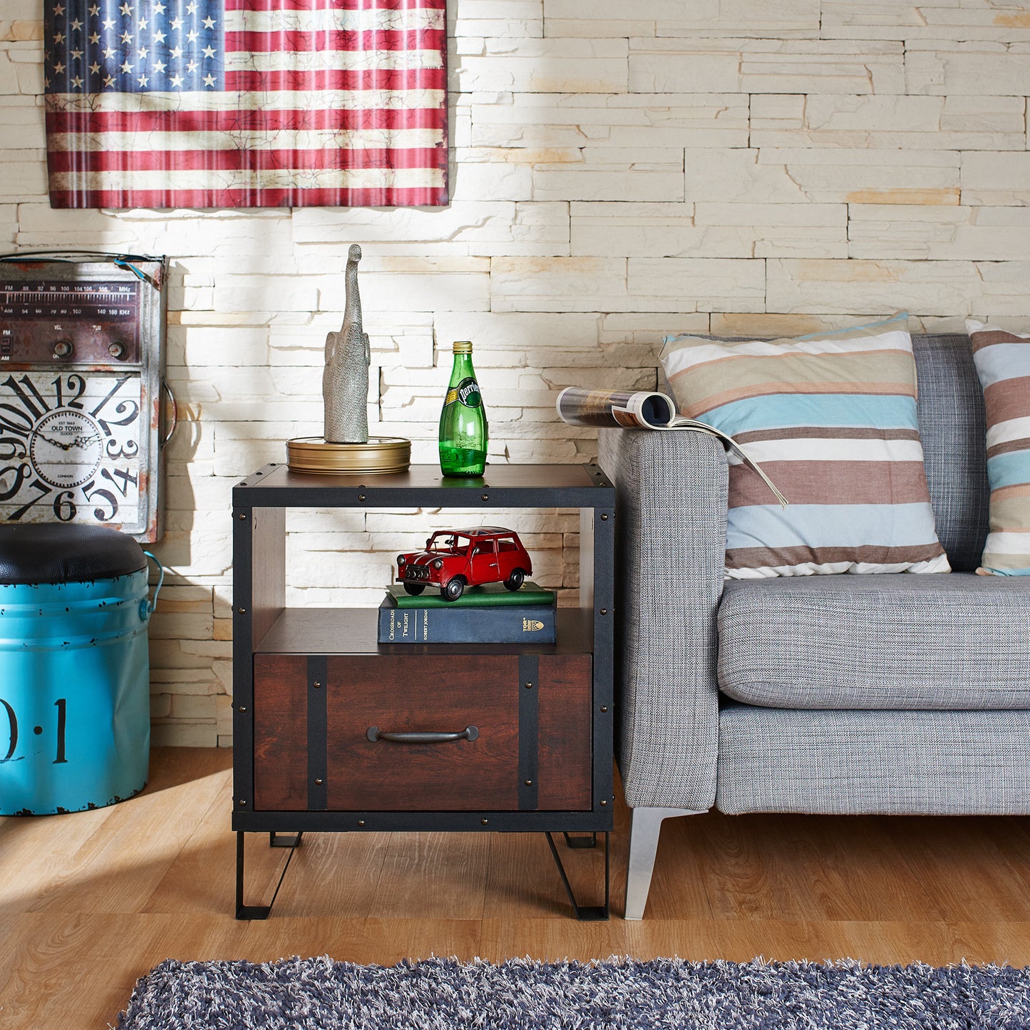 Fraser Industrial Storage End Table in Vintage Walnut - living-essentials