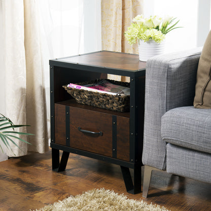 Fraser Industrial Storage End Table in Vintage Walnut - living-essentials