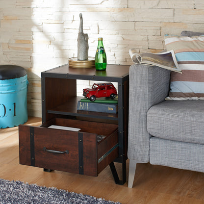 Fraser Industrial Storage End Table in Vintage Walnut - living-essentials
