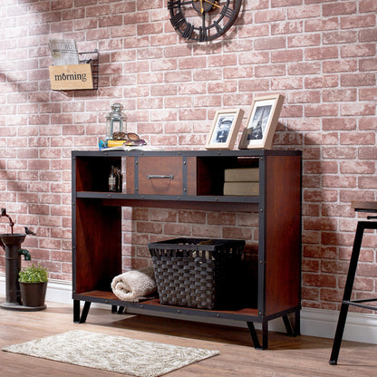 Fraser Industrial Storage Sofa Table in Vintage Walnut - living-essentials