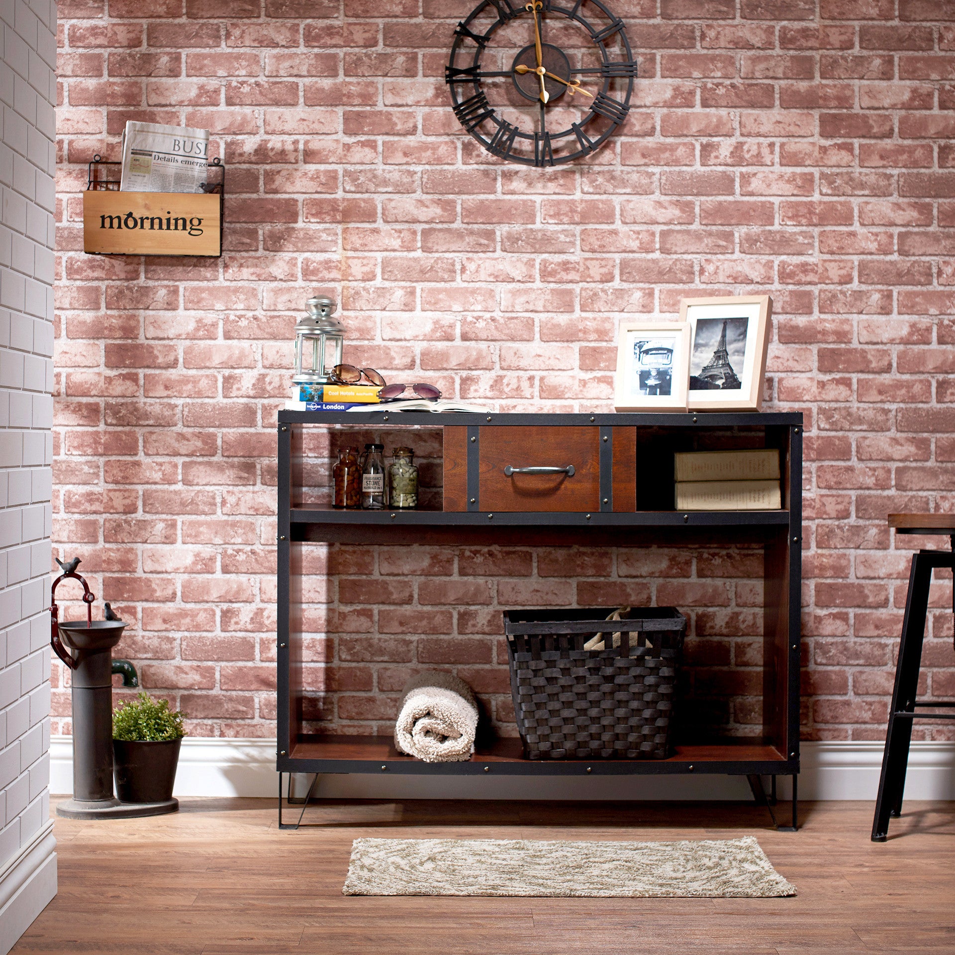 Fraser Industrial Storage Sofa Table in Vintage Walnut - living-essentials