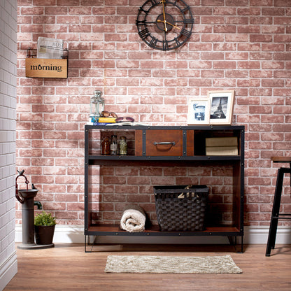 Fraser Industrial Storage Sofa Table in Vintage Walnut - living-essentials