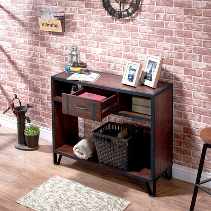 Fraser Industrial Storage Sofa Table in Vintage Walnut - living-essentials