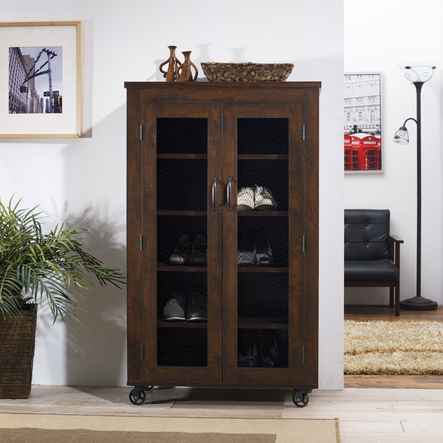 Vita Industrial 5-Shelf Storage Cabinet in Walnut - living-essentials