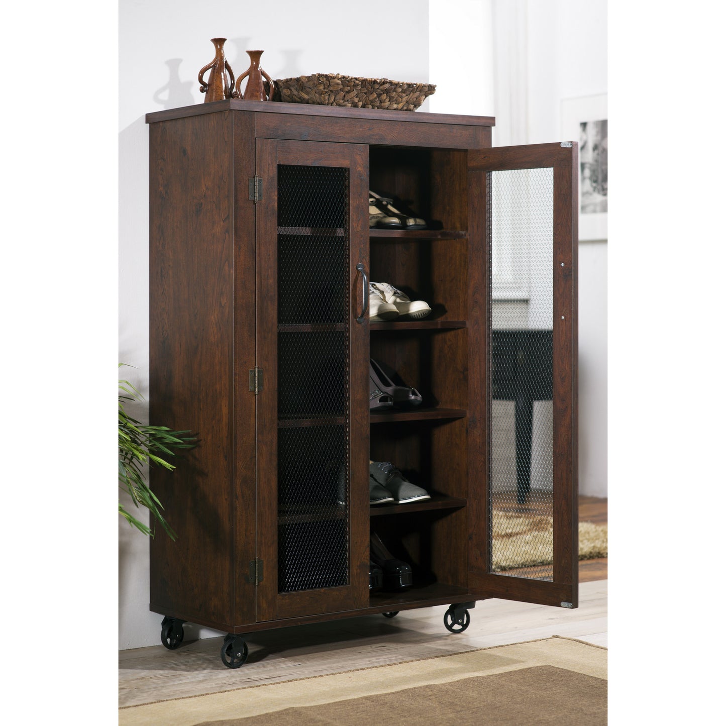 Vita Industrial 5-Shelf Storage Cabinet in Walnut - living-essentials