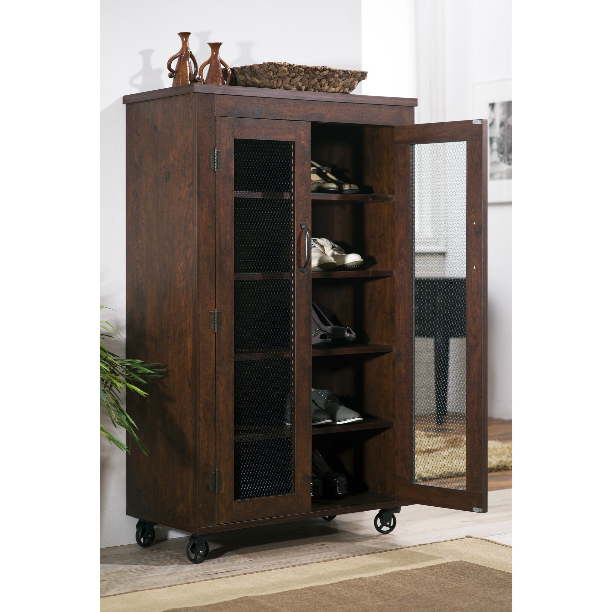Vita Industrial 5-Shelf Storage Cabinet in Walnut - living-essentials