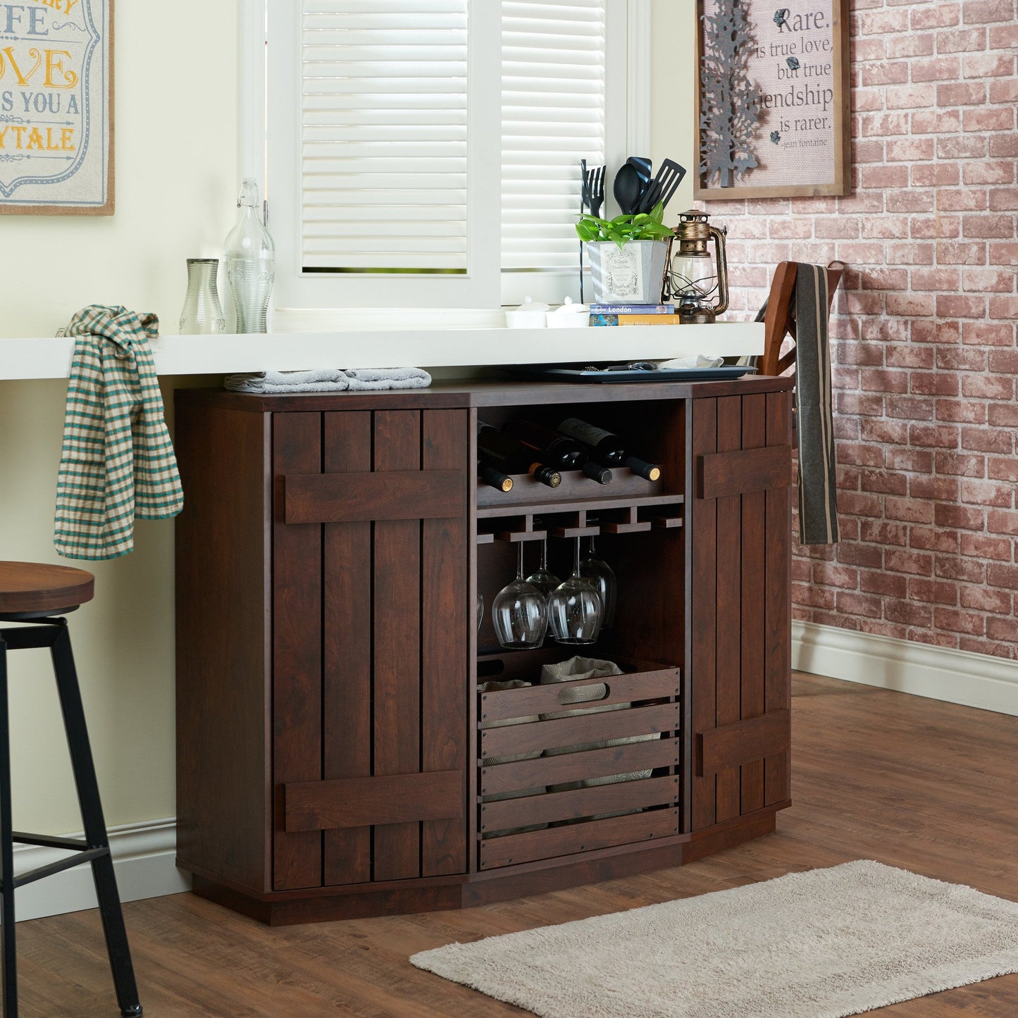 Rollins Rustic Plank Style Dining Server in Walnut - living-essentials