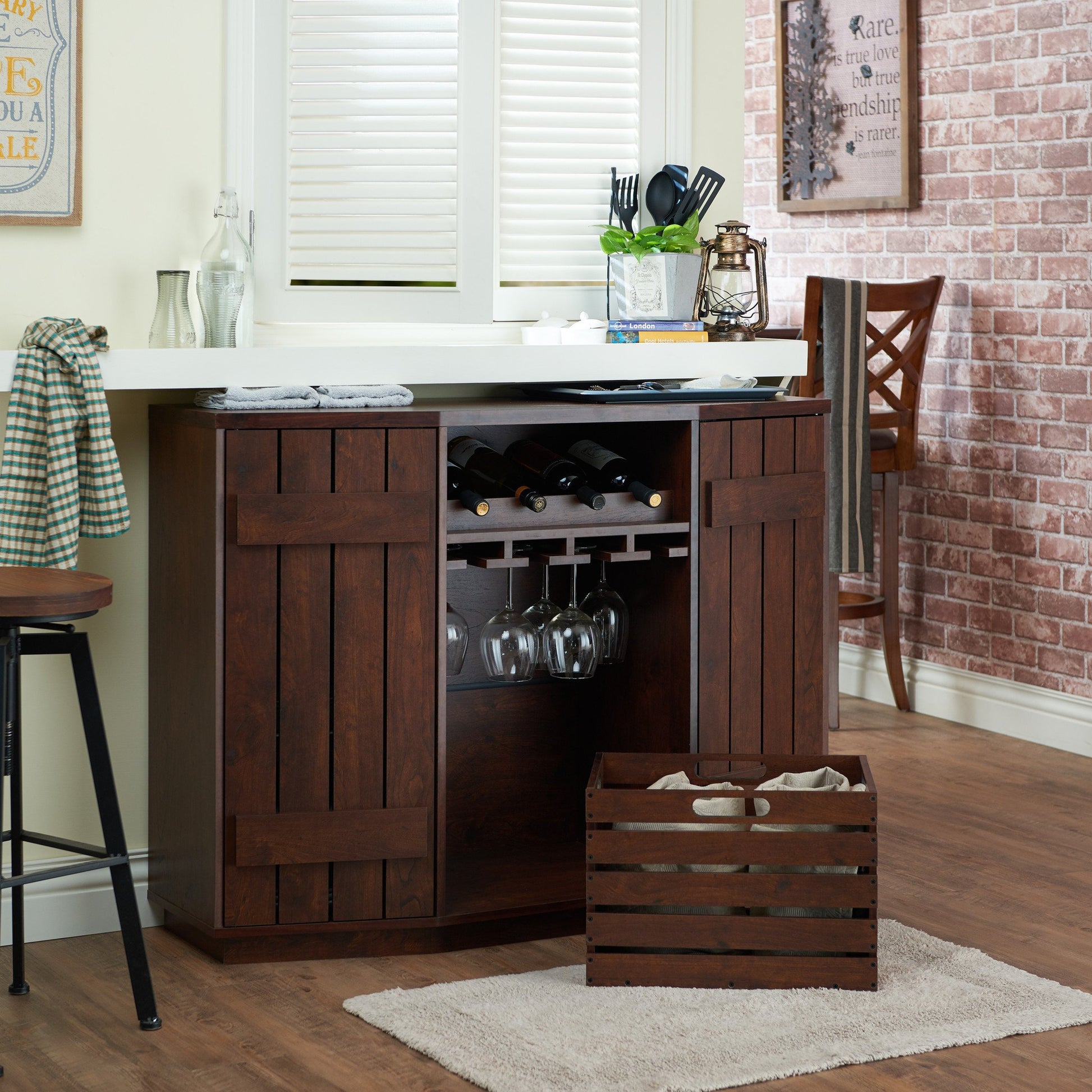 Rollins Rustic Plank Style Dining Server in Walnut - living-essentials