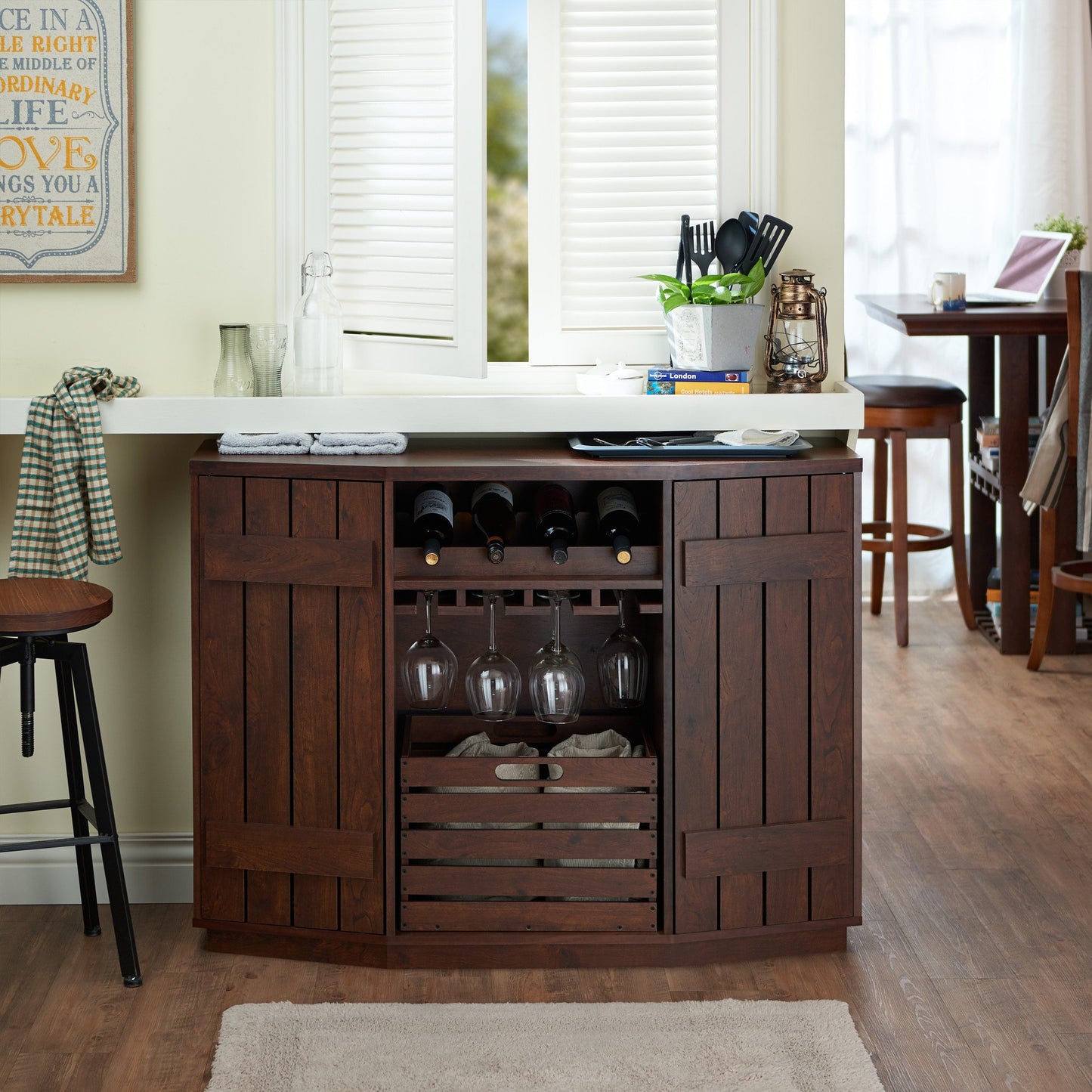 Rollins Rustic Plank Style Dining Server in Walnut - living-essentials