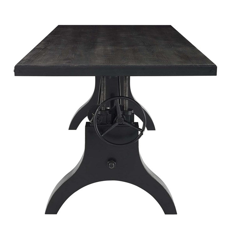 Natural 96" Crank Height Adjustable Rectangle Dining and Conference Table in Black