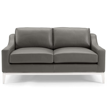 Hermione 64" Stainless Steel Base Leather Loveseat in Gray