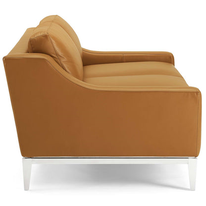 Hermione 64" Stainless Steel Base Leather Loveseat in Tan