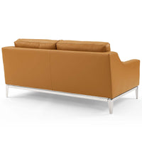 Hermione 64" Stainless Steel Base Leather Loveseat in Tan