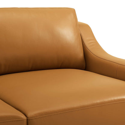 Hermione 64" Stainless Steel Base Leather Loveseat in Tan